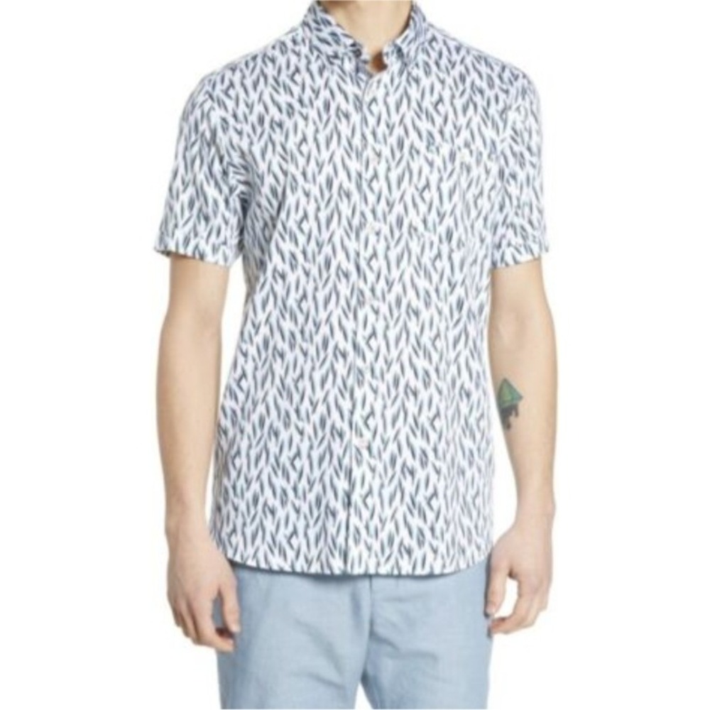 Ted Baker London Mens Short Sleeve Button‎ Down Shirt Leaf Print Slim Fit XL (6)